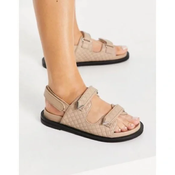 asra Shoes Asra Sojo Quilted Chunky Grandad Sandals In Beige
